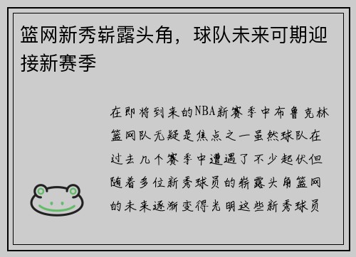 篮网新秀崭露头角,球队未来可期迎接新赛季 篮网新秀崭露头角,球队未来可期迎接新赛季